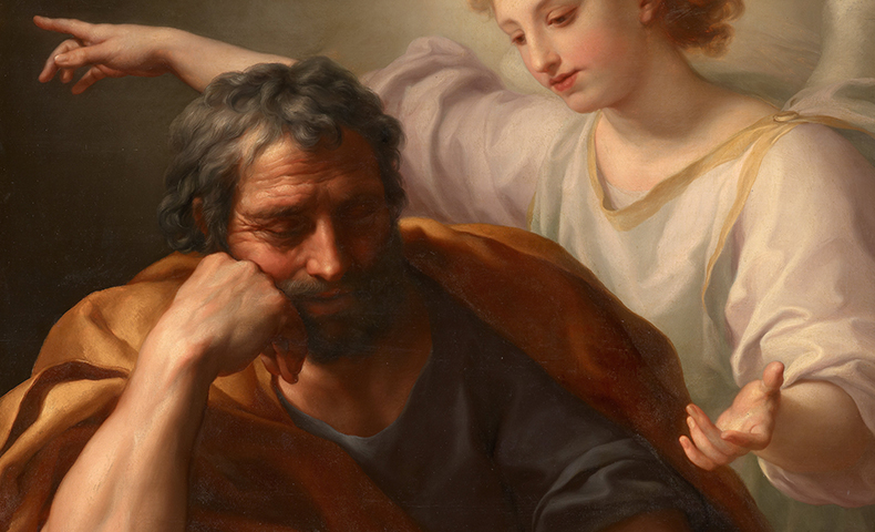 Painting of Saint Joseph, Husband of Mary talking to an Angel