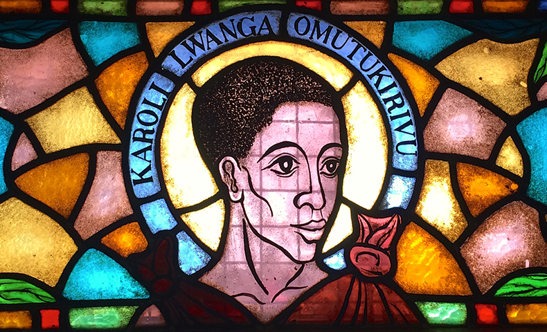 Stained glass window of Saint Charles Lwanga and Companions