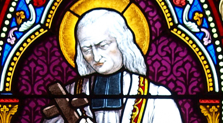 Stained glass window of Saint John Vianney